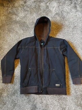 Kavu Men's Hooded Zip Jacket in Navy with Brown Trim